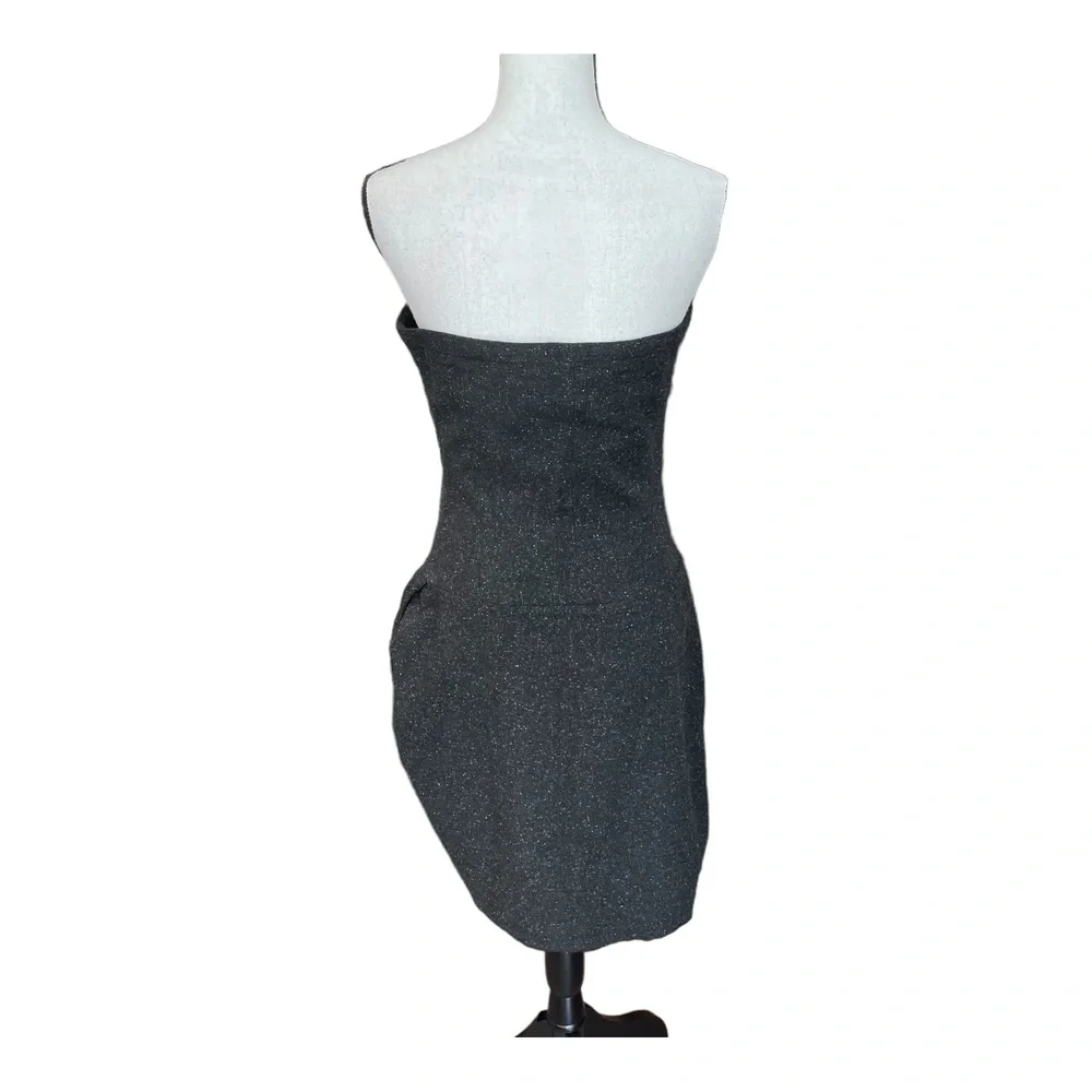 2b. Rych Womens Dress Tulip Sheath Black Tweed Wool Strapless Ruched Mini 10 - Picture 7 of 13